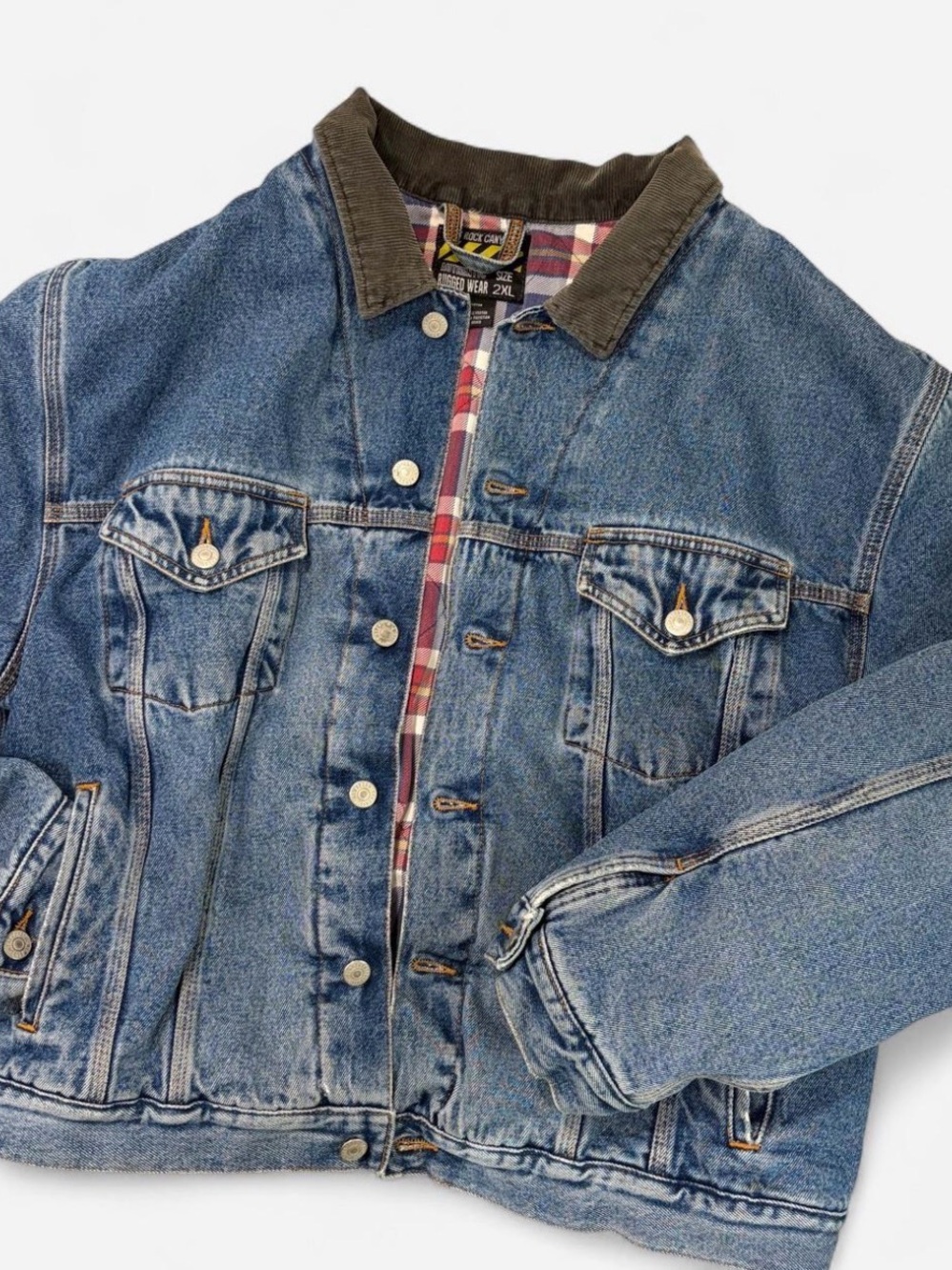 Vintage Big Rock Canyon Rugged Wear Denim Jacket 2XL Corduroy Collar